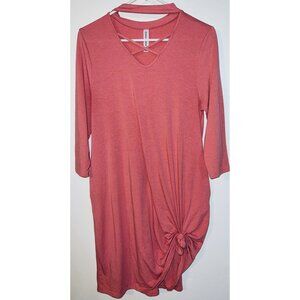 Zanana Premium Coral Dress With Criss-Cross Neckline & Side Knot - Size M